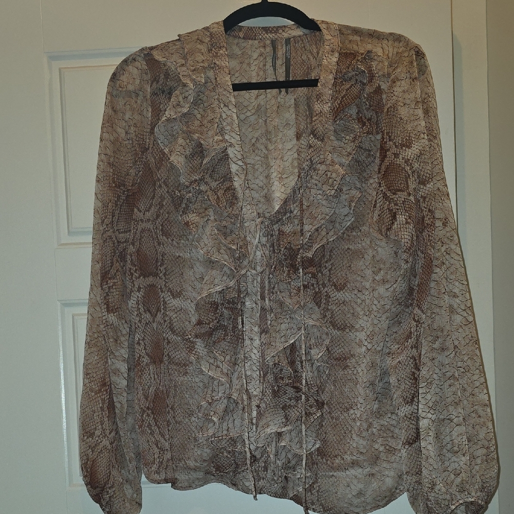 Anthropologie Brown Snake Print Ruffle Blouse